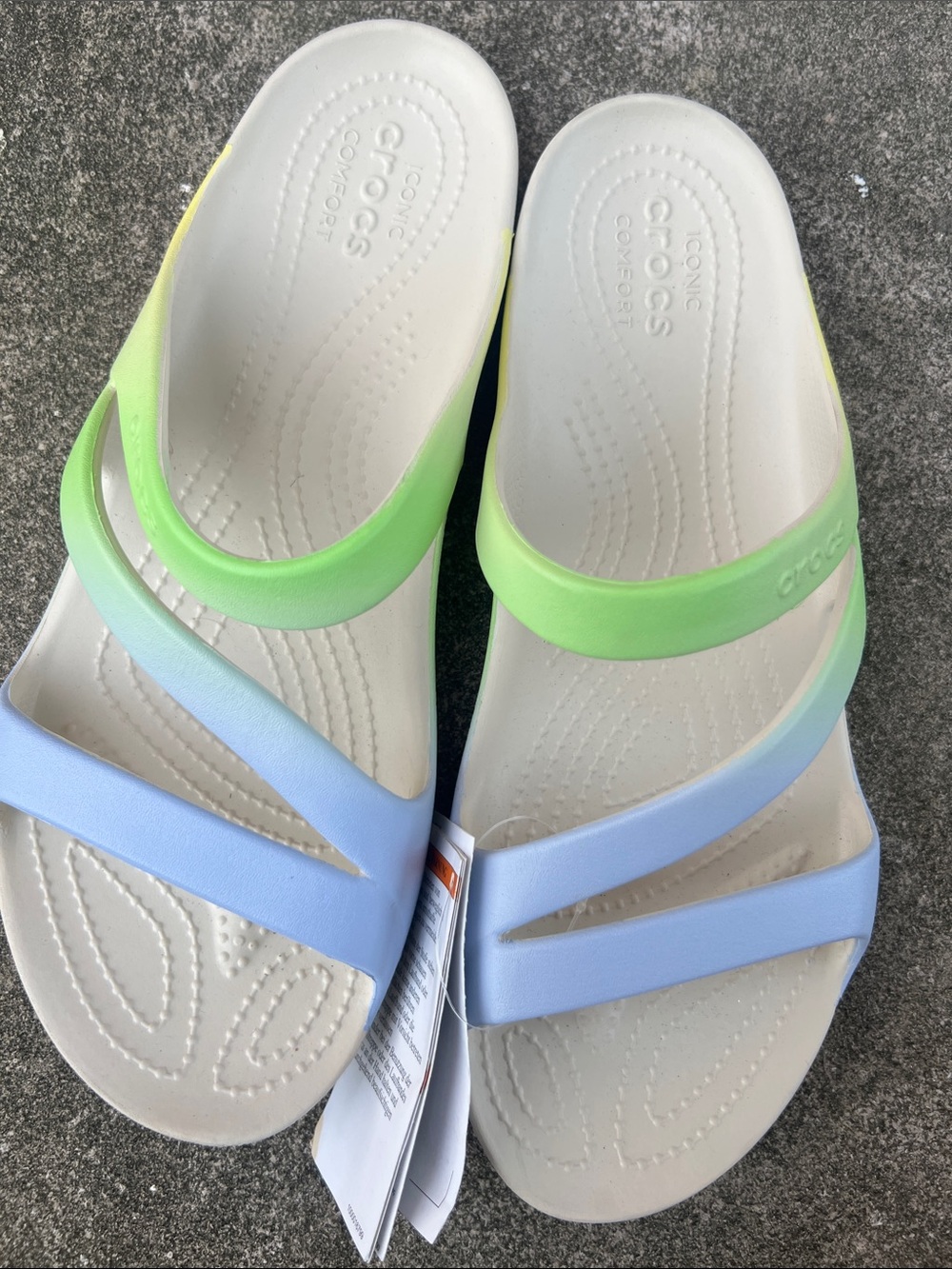 CROCS Women's Two-Tone Slide Sandals in Light Green and Light Blue